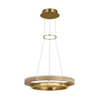 Lustre LED de luxe en laiton et bois, double anneau rond, luminaire décoratif intégré à LED