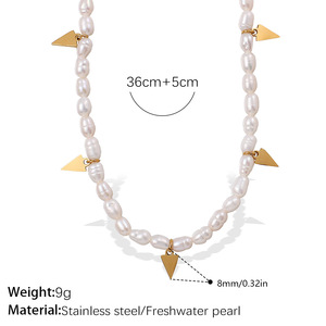 Collar de perlas de agua dulce con colgante de acero inoxidable de lujo, chapado en oro de 18k, estilo francés, para mujer. - Product Image 2