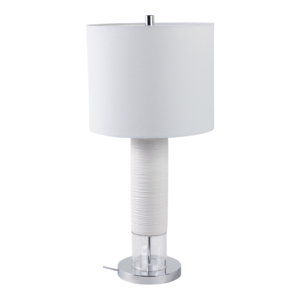 Lampada da Tavolo Cilindrica Moderna con Base in Ceramica e Cristallo, Paralume Bianco, Luce Decorativa per Camera da Letto e Soggiorno - Product Image 3