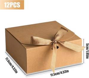 Boîtes cadeaux brunes avec couvercles, boîtes cadeaux carrées avec rubans en champagne, boîtes cadeaux pour anniversaire, mariage, fête - Product Image 3