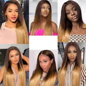 Pelucas de Cabello Humano Real Liso y Sedoso, Pre-Desplumadas, Ombre Rubio Marrón, Largas y Rectas, Sin Pegamento, 360 Full HD Lace Frontal, para Mujeres Negras - Product Image 6