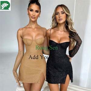 <span class=keywords><strong>Fonds</strong></span> Sexy ceinture <span class=keywords><strong>de</strong></span> poitrine basse taille serrée taille couleur pure sac fesse robe courte - Product Image 2