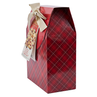 Boîte cadeau alimentaire écologique biodégradable à carreaux de Noël, sac en papier pliable, ruban en satin éponge, nœud, gaufrage personnalisé disponible