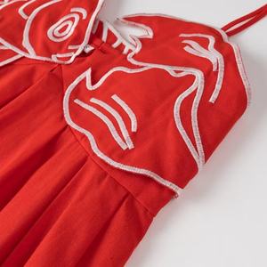 Vestido Midi de Verano en Oferta para Mujer, Cintura Alta, Sin Tirantes, Bordado Floral, Tirantes Finos, Diseño Hueco, Lino Personalizado, OEM Personalizable - Product Image 3