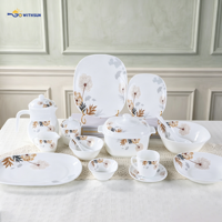 Service de table en verre blanc personnalisé, 72 pièces, motif végétal de luxe, assiettes carrées jetables portables