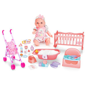 Poupée en vinyle de 12 pouces, ensemble 4 en 1 avec poussette, chaise haute, baignoire, berceau, accessoires d'alimentation, jeu d'imitation pour enfants, cadeau d'apprentissage précoce - Product Image 1
