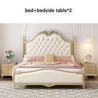 Lit King Size en Bois Massif Style Campagne Américaine, Design Nordique et Chinois Moderne, Tête de Lit Lumineuse Écologique pour Chambre Parentale