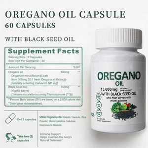 Integratori a base di erbe naturali organici selvatici olio di origano con olio di semi nero sistema immunitario e la salute dell'apparato digerente origano olio capsule - Product Image 3