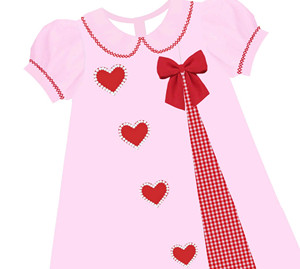 Vestido Rosa de San Valentín para Niña, con Apliques de Corazón Rojo, Cuadros Rojos, Mangas Abullonadas y Cuello Peter Pan - Product Image 2