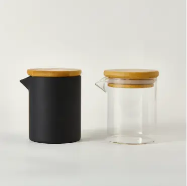 Frascos para velas de vidrio Vycor de 160ml con tapas de bambú de madera, portavelas transparente negro mate, tarros para velas