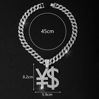 Collier tendance avec pendentif symbole de monnaie en strass dorés et chaîne cubaine entièrement pavée pour homme, bijoux de mode Hip Hop Streetwear
