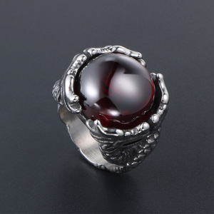 Vintage Style Men's <b>Ring</b> Black Onyx Red Gemstone <b>Titanium</b> Steel Dragon Design SA734 - Product Image 3