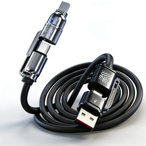 Cable de Carga Rápida 4 en 1 de 240W, PD 3.1, Silicona Líquida Ultra Suave, Cable Multicargador <span class=keywords><strong>con</strong></span> Sincronización de Datos para MacBook, <span class=keywords><strong>iPhone</strong></span> y Tablet - Product Image 1