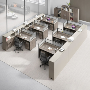 MFC MDF Cubic Office Table Partition Custom L-Shape <strong>Corner</strong> Wood <strong>Workstation</strong> with File Cabinet - Product Image 4