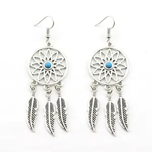 Fatti a mano Gioielli In <span class=keywords><strong>Argento</strong></span> Antico Orecchino Dream Catcher di Fascino Orecchino di Goccia Per Le Donne - Product Image 1