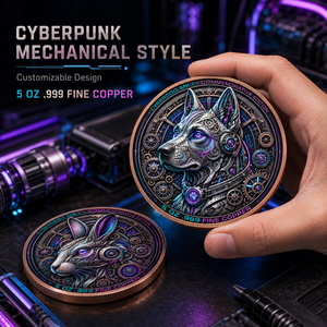Pièce de monnaie animale méca cybernétique en cuivre fin 999 de 5 oz, en relief, peinte aux couleurs UV, finition effet prouvé, pièce d'art - Product Image 4