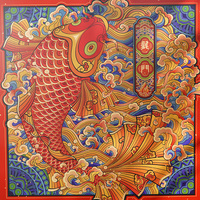 Décoration Murale Contemporaine en Laiton et Bois, Motif Poisson Koi Sautant au-dessus du Portail du Dragon, Nouvelle Artisanat Guofeng Peint à la Main, Coloration à Haute Température