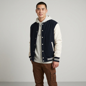 Custom Breathable Windproof Winter Unisex Wool Leather <b>Jacket</b> Embroidered Letterman Design College <b>Baseball</b> Style Cotton Lining - Product Image 1