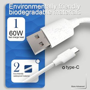 Cable USB Tipo-C Ecológico de 60W, Biodegradable, de Paja de Trigo, Carga Rápida, Transferencia de Datos, Conductor de Cobre Puro Trenzado, para Impresoras - Product Image 3