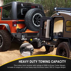 Kit de récepteur d'attelage de remorque Milight 2 pouces en acier allié thermolaqué pour Jeep Wrangler JK 4 portes 2007-2018 - Product Image 6