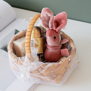 Pastoral kotak hadiah kain kasa untuk bayi, kotak hadiah lingkaran rotan, kotak hadiah keranjang bambu angin pernikahan seri hutan, kotak permen kain kasa bulan penuh untuk bayi - Product Image 4