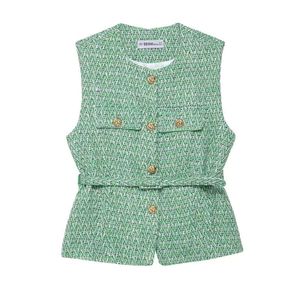 Nouvelle Collection Printemps – Gilet Décontracté Polyvalent à Rabat et Ceinture, Col Rond, Sans Manches, Boutonné, Tricoté, Style Vintage, Respirant, en Polyester - Product Image 3