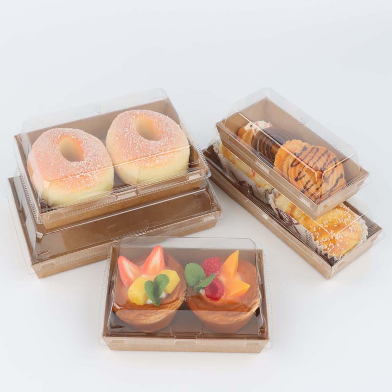 Promotion Custom Logo Lunch Emballage Alimentaire Dessert Food Paper Packing Transparent Cover Pastry Sandwich Paper Box