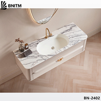 BNITM kustom Modern mewah melengkung Dinding kabinet kamar mandi Vanity dengan wastafel Led pintar cermin