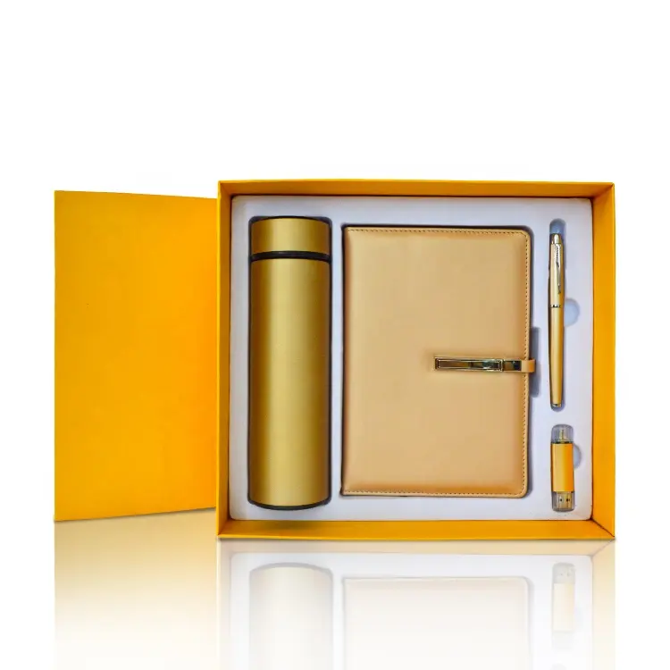 2023 A5 Luxus Enterprise Gold Stift/USB/Thermo/ Notebook Briefpapier Business Geschenkset mit benutzer definiertem Logo