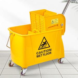Carrito de limpieza plegable con doble cubo y escurridor para hospitales y aeropuertos, hecho de plástico duradero - Product Image 1