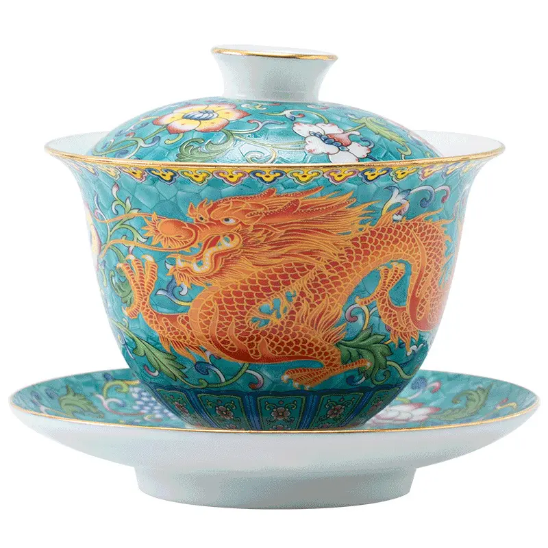Juego de té de cerámica de kongfu, esmalte de color, Gai Wan, 190ml, accesorios de té