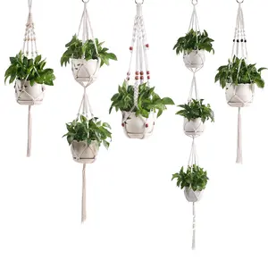 Macrame hand-woven flower pot net pocket hanger cotton rope plant hanger indoor hanging planter