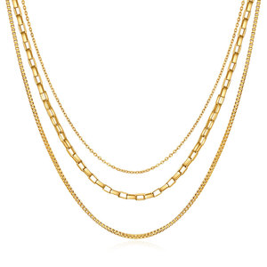 Collier à trois couches doré en alliage de zinc, chaîne géométrique, pour usage quotidien, chaîne de clavicule pour femme, style simple et élégant - Product Image 1