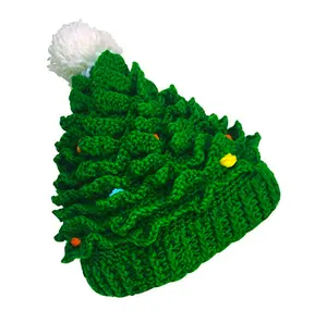 Gorro de árbol de Navidad Unisex, gorrito de punto de ganchillo, gorro de Santa