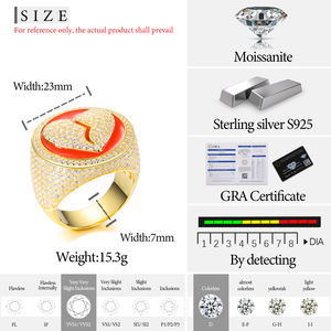 Passe diamant testeur Moissanite coeur brisé Hip Hop bague émail plaqué argent Sterling 925 glacé Style Punk Rappes bijoux - Product Image 6