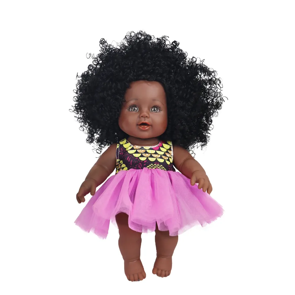 China Hersteller Großhandel Baby Black Doll Lockige afrikanische Mädchen Puppe Mode Baby puppen für Kinder und Bildung