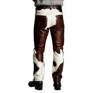 Pantalon de moto en cuir de vache véritable sur mesure pour homme, design slim fit, pantalon en cuir de vache lavé - Product Image 2