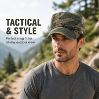 Casquette de patrouille à 6 panneaux en sergé délavé camouflage personnalisé, style cadet vintage, motif camouflage woodland, décontractée, avec visière pare-soleil, pour la chasse en extérieur