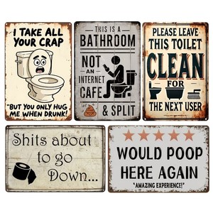 Ensemble <span class=keywords><strong>de</strong></span> panneaux métalliques vintage amusants <span class=keywords><strong>pour</strong></span> salle <span class=keywords><strong>de</strong></span> bain, décor mural rétro en étain avec slogans humoristiques, art <span class=keywords><strong>de</strong></span> <span class=keywords><strong>toilette</strong></span> <span class=keywords><strong>pour</strong></span> la maison, le bar, le garage et les toilettes - Product Image 1