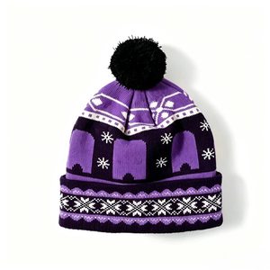 Geometric Design Knit Beanie Pom Pom <b>Winter</b> <b>Cap</b> Unisex - Product Image 3