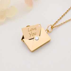 Lettres en acier inoxydable, cœur blanc, pendentif photo personnalisé Love You Message Little Slots Home Envelope Locket Secret Necklace - Product Image 6