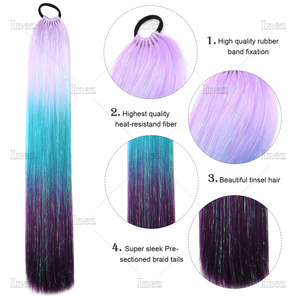 Cola de Caballo para Niñas de 26 Pulgadas <span class=keywords><strong>con</strong></span> Brillo, Trenza de Ganchillo, Extensión de Cabello Sintético, Cola de Caballo Arcoíris <span class=keywords><strong>con</strong></span> Lentejuelas - Product Image 3