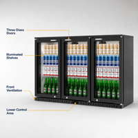 Mini-réfrigérateur commercial 3 portes à contrôle numérique, économe en énergie, monotempérature, sans givre, à refroidissement par air, pour comptoir/table
