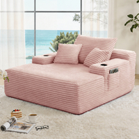 Canapé-lit modulaire en tissu, velours côtelé rose, assise profonde surdimensionnée, salon moderne, usage domestique