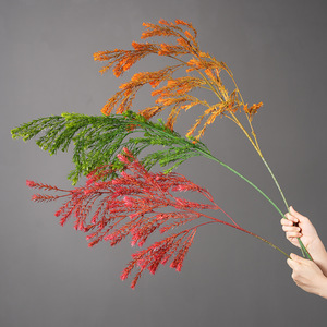 ดอกไม้ประดิษฐ์จากหญ้าไหม กิ่งเดี่ยว สีแดงสด สีส้ม สีเขียวอ่อน สำหรับตกแต่งงานแต่งงาน ธีมป่า จัดดอกไม้ - Product Image 2