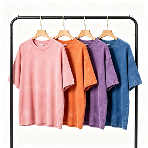 Camiseta de Cuello Redondo Oversize de Algodón Puro con Lavado Ácido para Hombre, Estampado Personalizado, Estilo Casual Urbano, Hombro Caído, OEM - Product Image 1