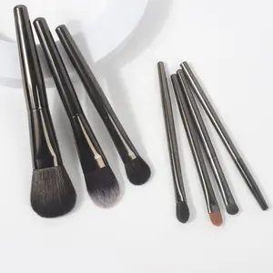 7pcs OEM Private Label Your Own Brand Black Travel Mini Makeup Brush Set,Short Bristle Blending Professional Brush Makeup