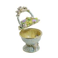Boîte à bijoux en émail style Ins, motif panier de fleurs bleu frais, incrustation de diamants, design floral coloré, mini artisanat métallique
