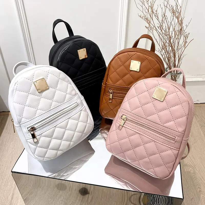 2022 Stylish Diamond Plaid College Girls Mini Small Pu Leather Shoulder Back Bag Backpack Purse For Ladies Women
