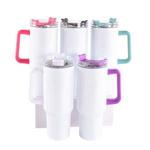 Taza de viaje moderna de acero inoxidable de 40 oz, blanca brillante, para sublimación, con tapa de pajita ecológica y asa, desde almacén de EE. UU. - Product Image 1